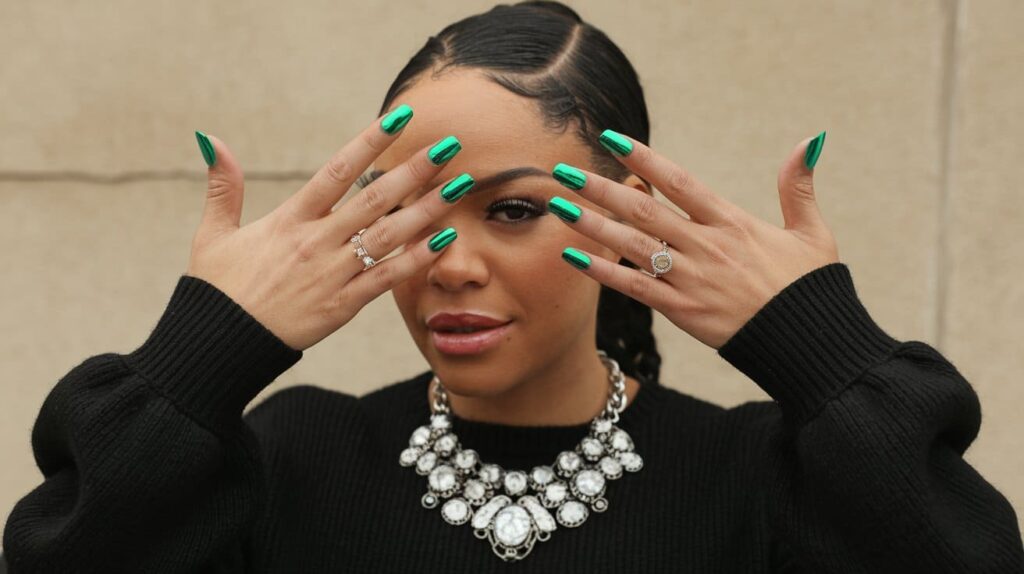 Keke Palmer's Green Chrome French Manicure A Winter Fashion Statement